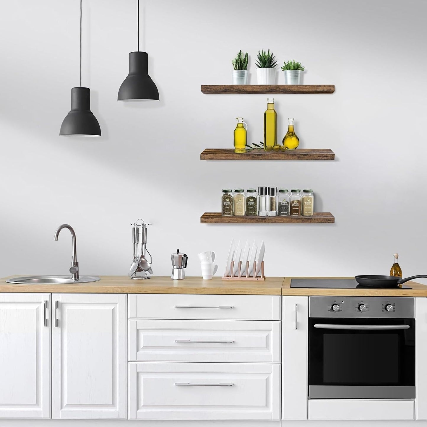 Sorbus Floating Wall Shelves Wood Wall Mounted Decor for Books and Storage with Invisible brackets - Set of 3