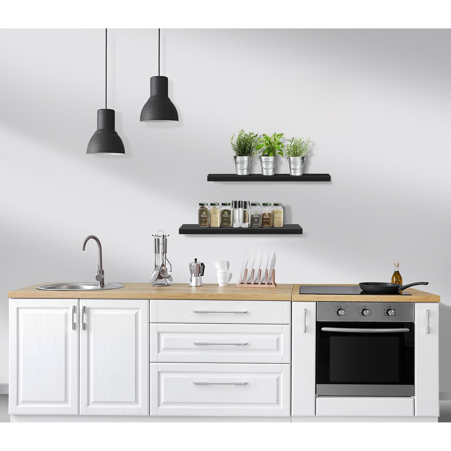 Sorbus Floating Wall Shelves Wood Wall Mounted Decor for Books and Storage with Invisible brackets - Set of 3