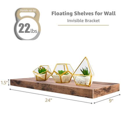 Sorbus Floating Wall Shelves Wood Wall Mounted Decor for Books and Storage with Invisible brackets - Set of 3