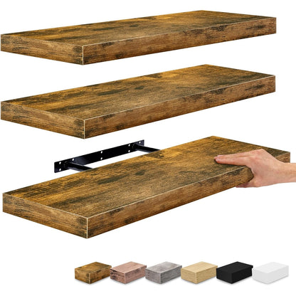 Sorbus Floating Wall Shelves Wood Wall Mounted Decor for Books and Storage with Invisible brackets - Set of 3
