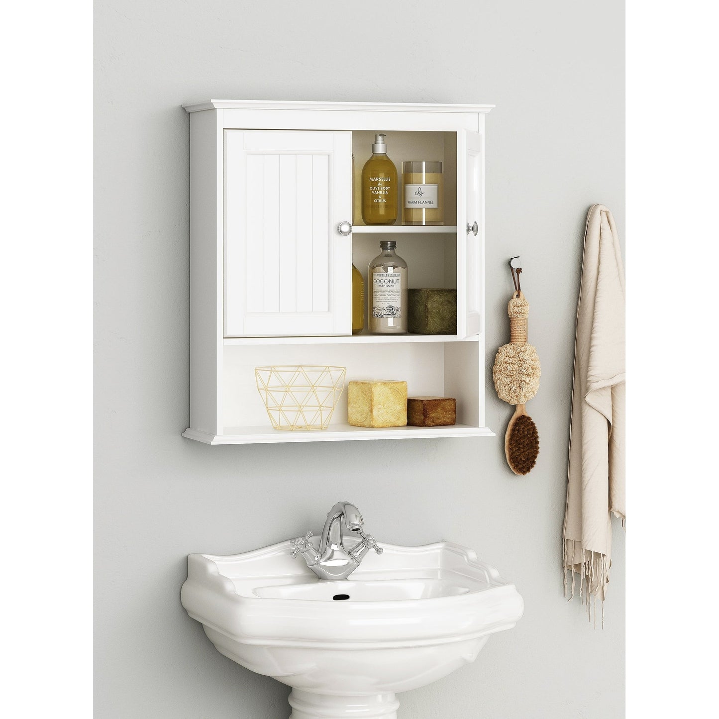 Spirich-Bathroom Wall Spacesaver Storage Cabinet Over The Toilet with Door , Wooden, White