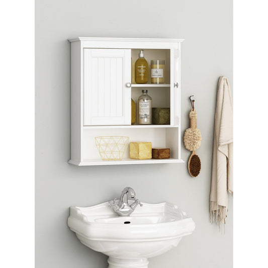 Spirich-Bathroom Wall Spacesaver Storage Cabinet Over The Toilet with Door , Wooden, White