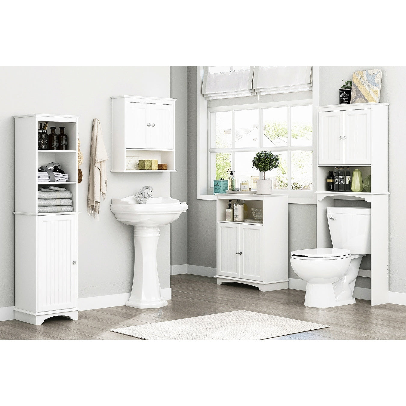 Spirich-Bathroom Wall Spacesaver Storage Cabinet Over The Toilet with Door , Wooden, White