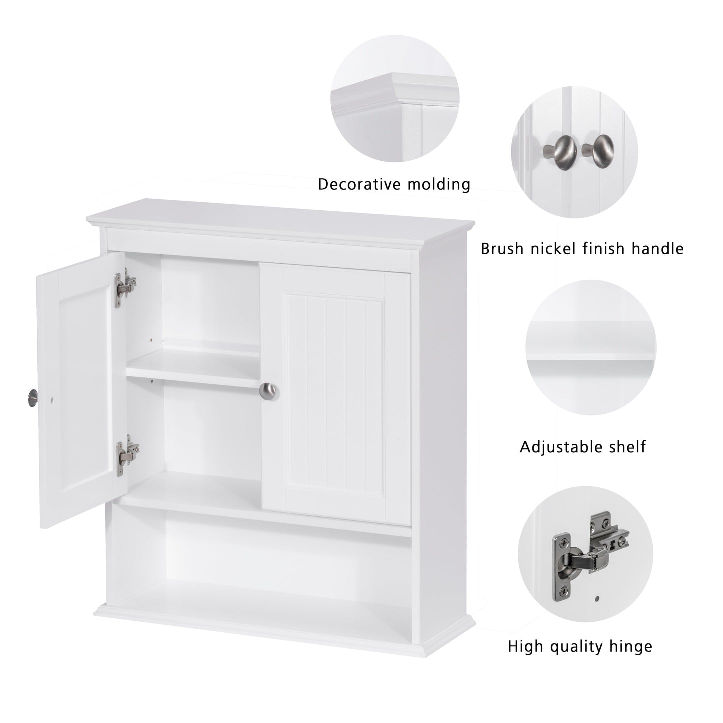 Spirich-Bathroom Wall Spacesaver Storage Cabinet Over The Toilet with Door , Wooden, White