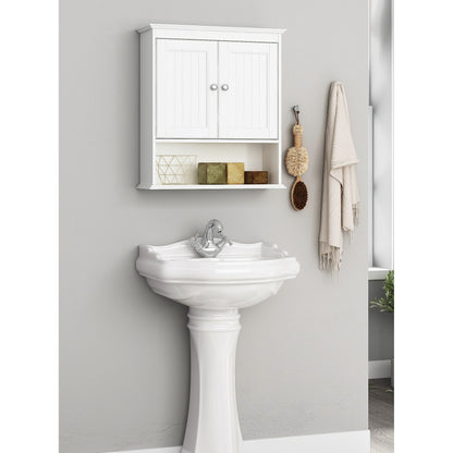 Spirich-Bathroom Wall Spacesaver Storage Cabinet Over The Toilet with Door , Wooden, White