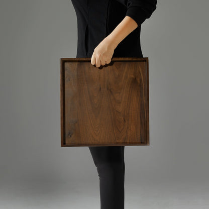 KINWELL Square Black Walnut Wood Serving Tray Ottoman Tray with Handles