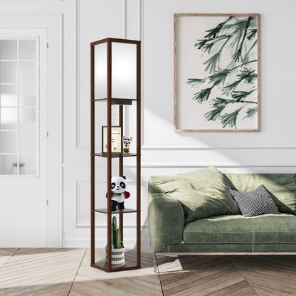 63 Floor Lamp with Shelves - Living Room Light with Wooden Storage Shelves