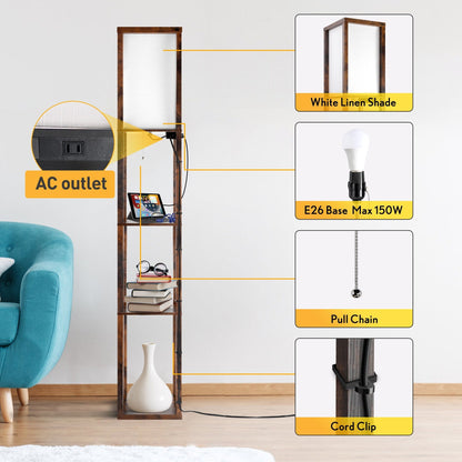 63 Floor Lamp with Shelves - Living Room Light with Wooden Storage Shelves