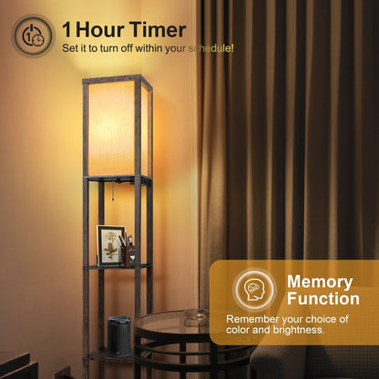 63 Floor Lamp with Shelves - Living Room Light with Wooden Storage Shelves