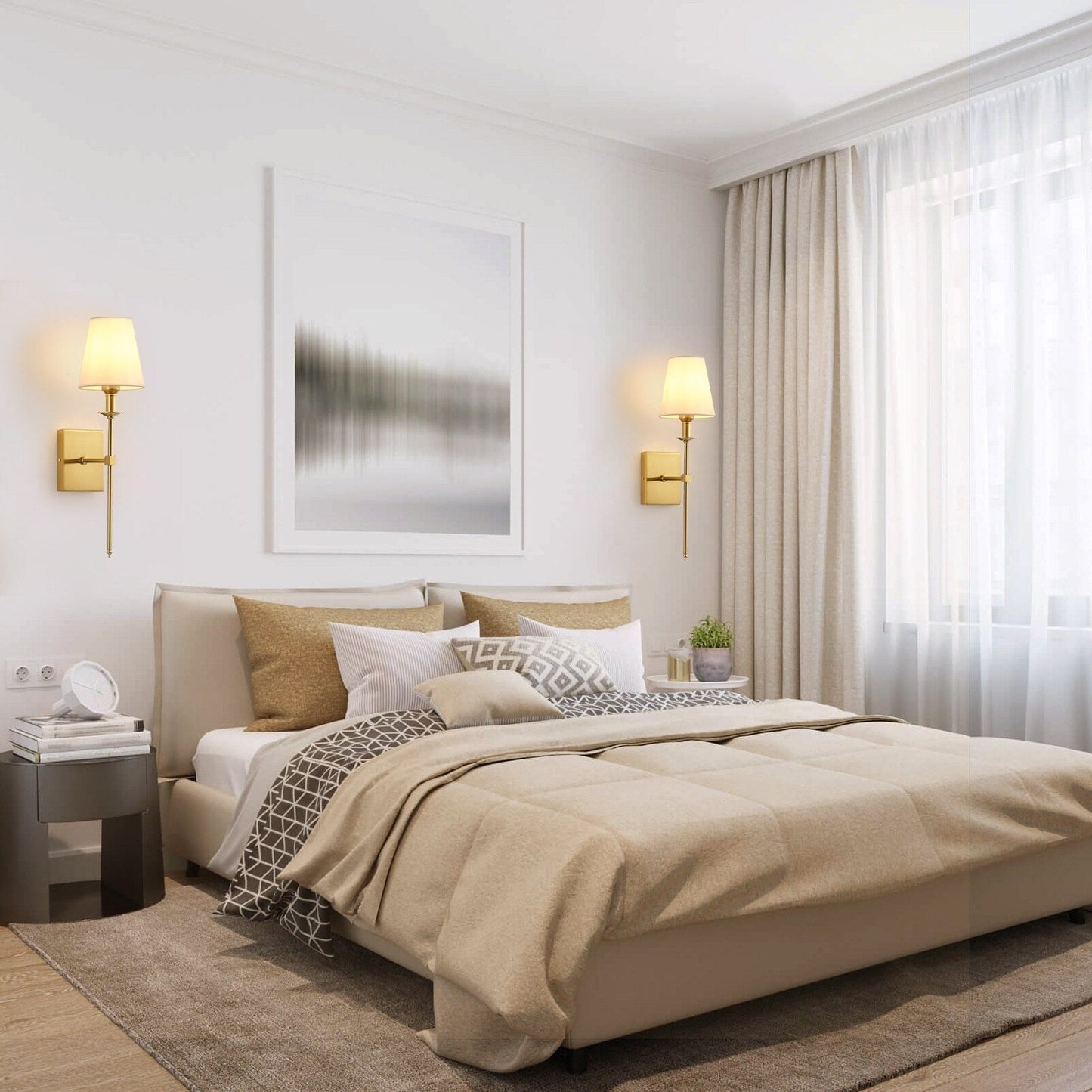 Starsky 1 - Light Industrial Wall Sconce Set with Tapered Fabric Shade (Sets of 2)