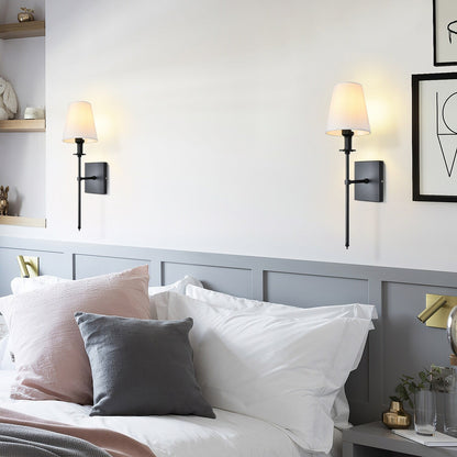 Starsky 1 - Light Industrial Wall Sconce Set with Tapered Fabric Shade (Sets of 2)