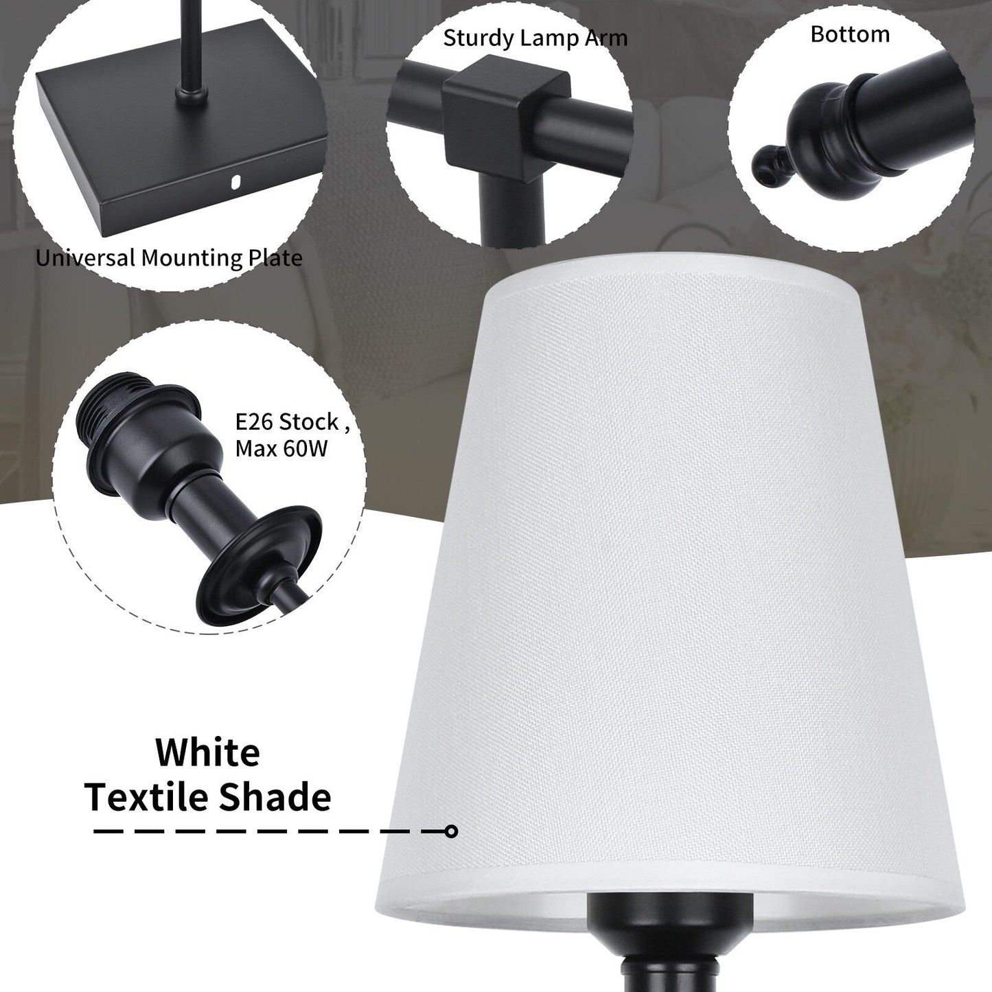 Starsky 1 - Light Industrial Wall Sconce Set with Tapered Fabric Shade (Sets of 2)