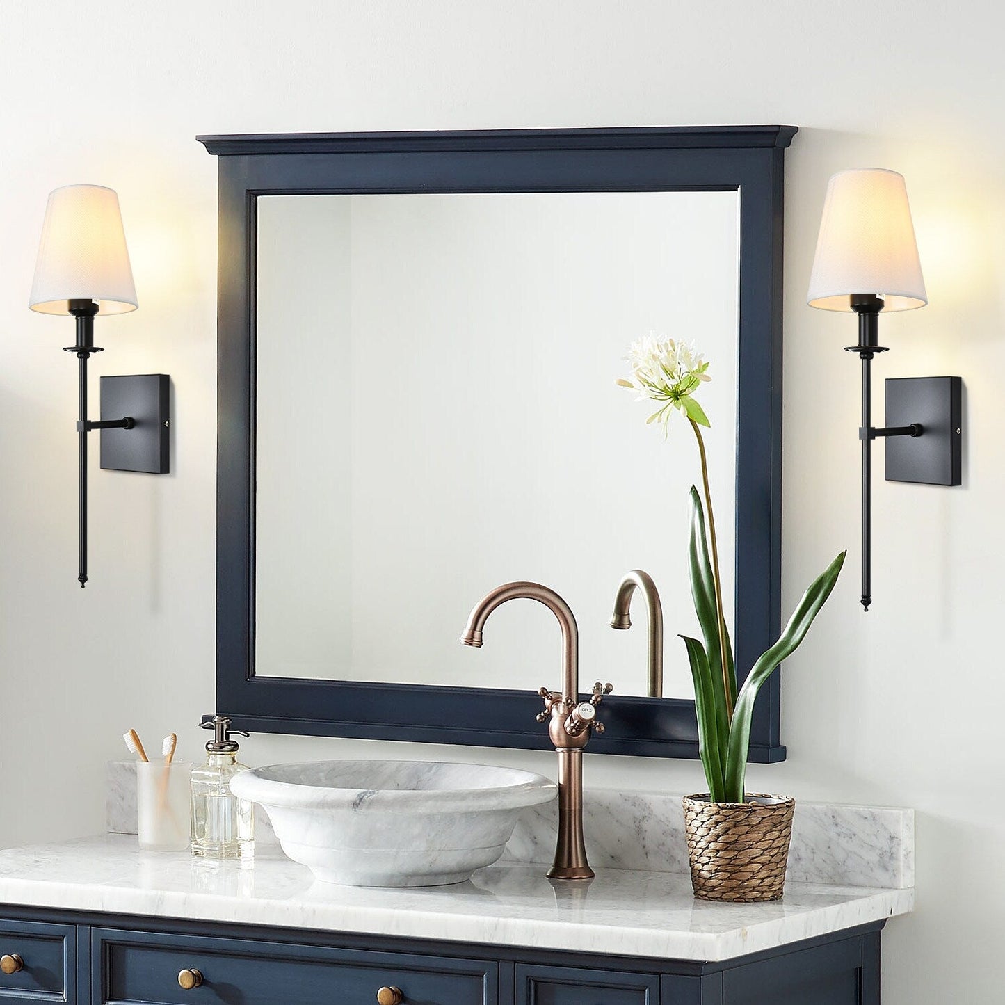 Starsky 1 - Light Industrial Wall Sconce Set with Tapered Fabric Shade (Sets of 2)