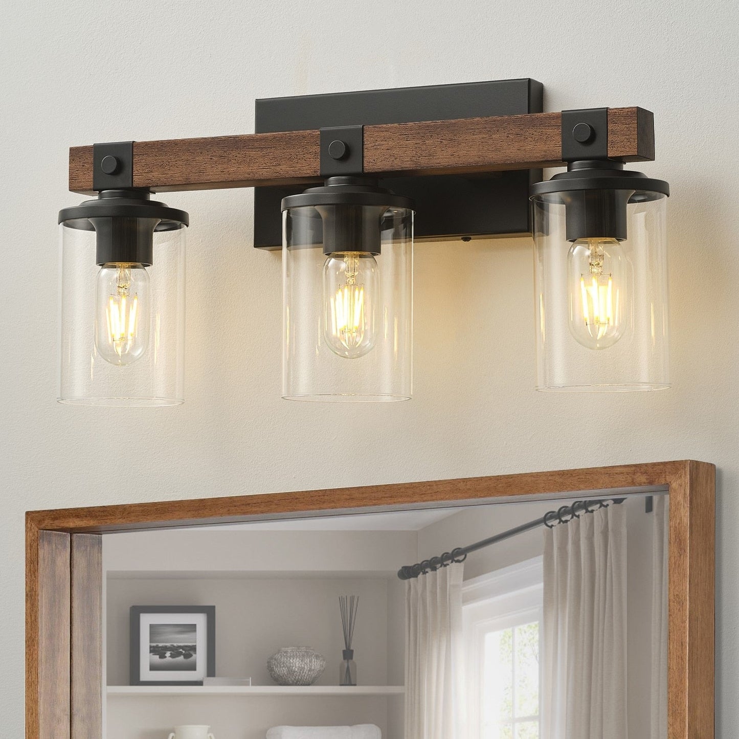 Starsky 2/3/4-Light Modern Farmhouse Dimmable Bathroom Glass Vanity Light with Clear Cylinder Shade