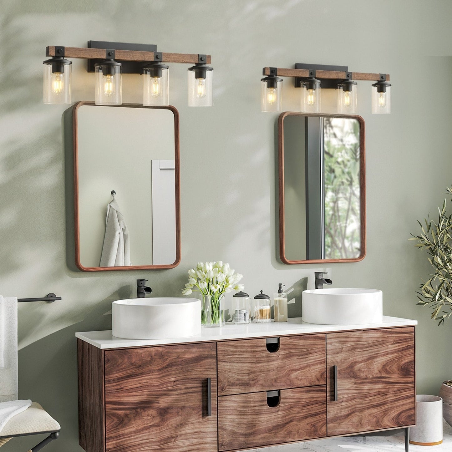 Starsky 2/3/4-Light Modern Farmhouse Dimmable Bathroom Glass Vanity Light with Clear Cylinder Shade