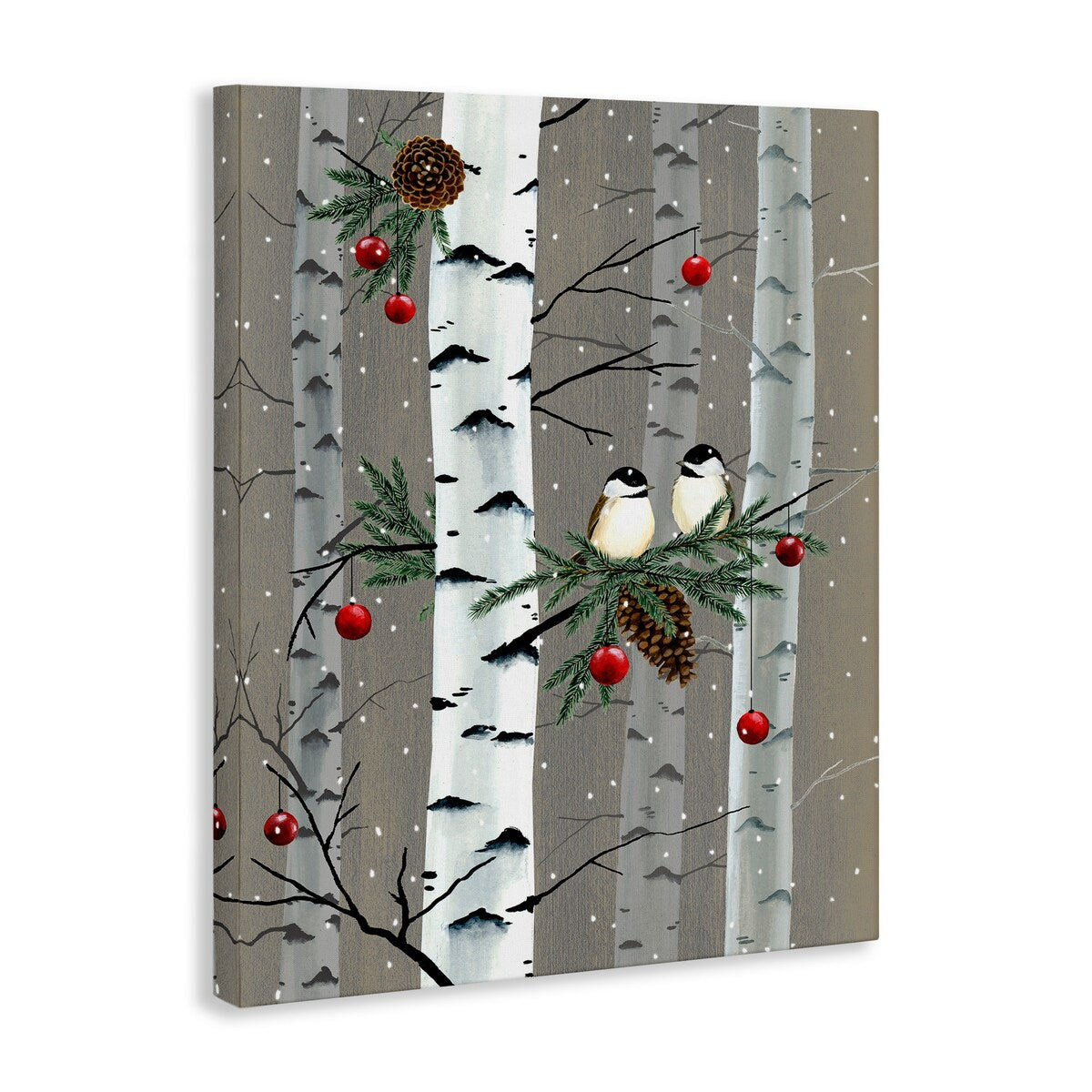 Stupell Birds and Holiday Ornaments Birch Tree Forest Canvas Wall Art