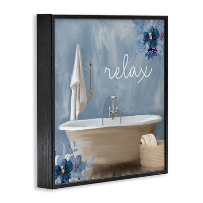 Stupell Blue Floral Relax Bathroom Scene Framed Giclee Texturized Wall Art, Design By Kim Allen
