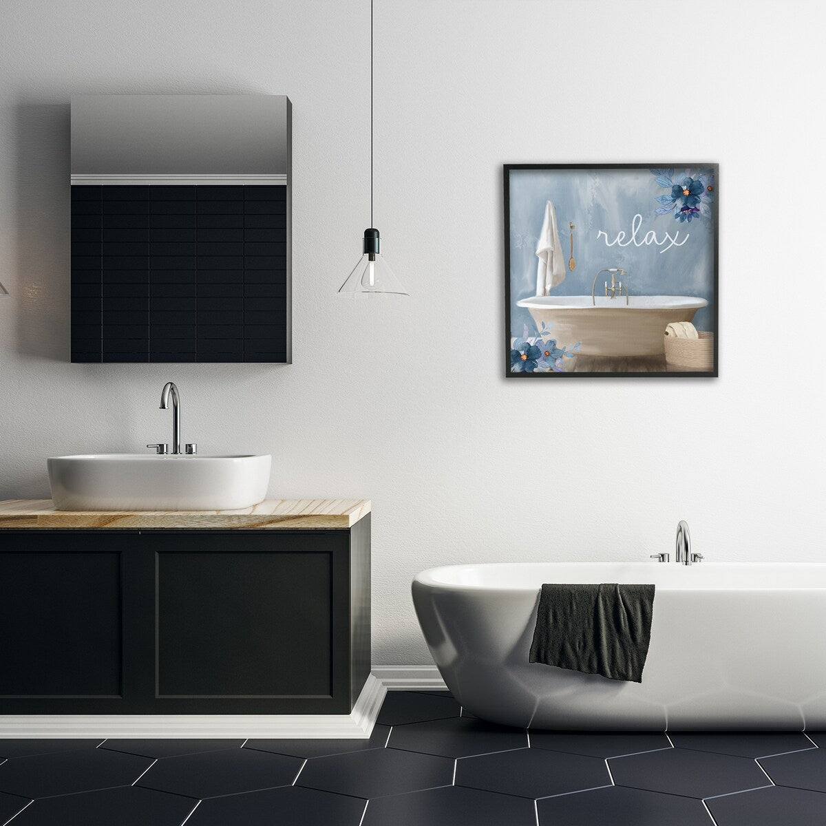 Stupell Blue Floral Relax Bathroom Scene Framed Giclee Texturized Wall Art, Design By Kim Allen