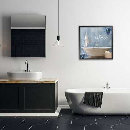 Stupell Blue Floral Relax Bathroom Scene Framed Giclee Texturized Wall Art, Design By Kim Allen