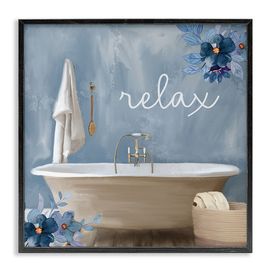 Stupell Blue Floral Relax Bathroom Scene Framed Giclee Texturized Wall Art, Design By Kim Allen