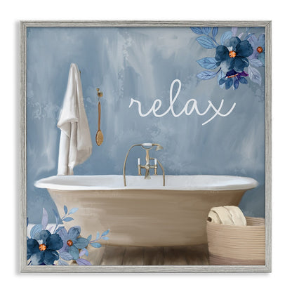 Stupell Blue Floral Relax Bathroom Scene Framed Giclee Texturized Wall Art, Design By Kim Allen