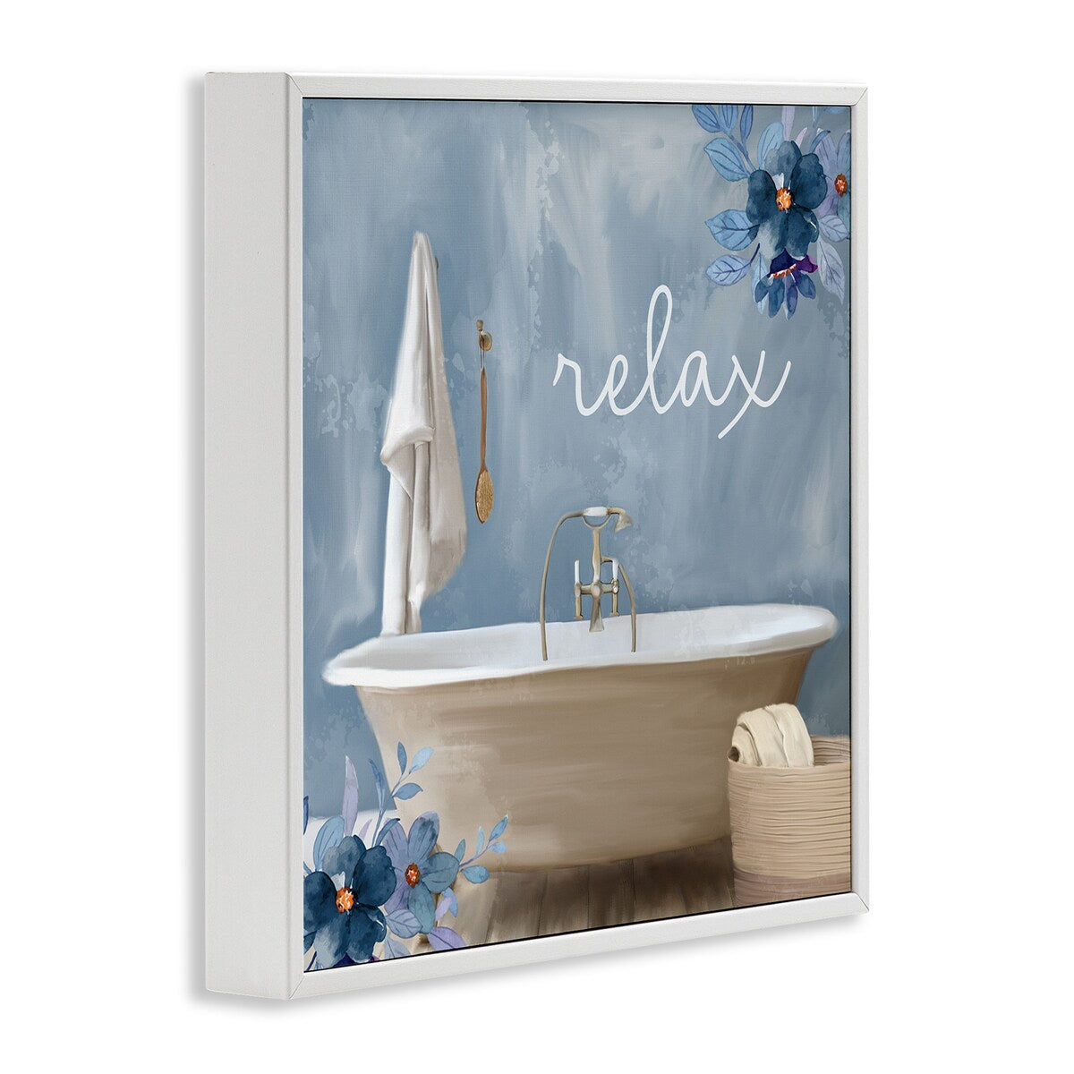 Stupell Blue Floral Relax Bathroom Scene Framed Giclee Texturized Wall Art, Design By Kim Allen