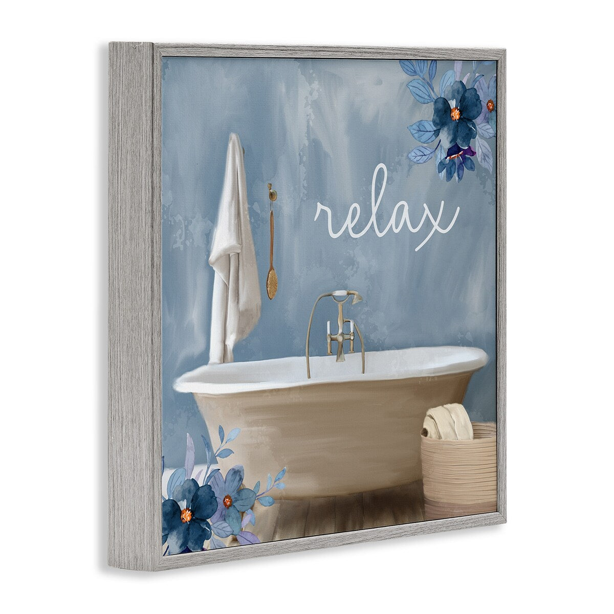 Stupell Blue Floral Relax Bathroom Scene Framed Giclee Texturized Wall Art, Design By Kim Allen