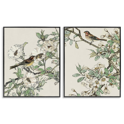 Stupell Classic Sparrow on Blossoms 2 Piece Framed Giclee Art Set Design by Nan