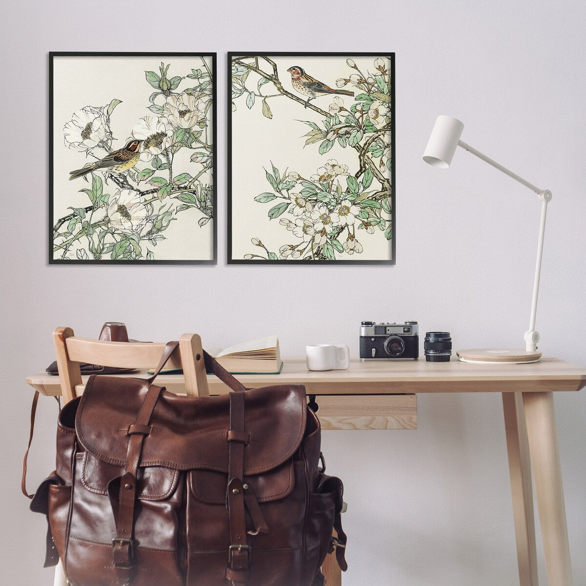 Stupell Classic Sparrow on Blossoms 2 Piece Framed Giclee Art Set Design by Nan