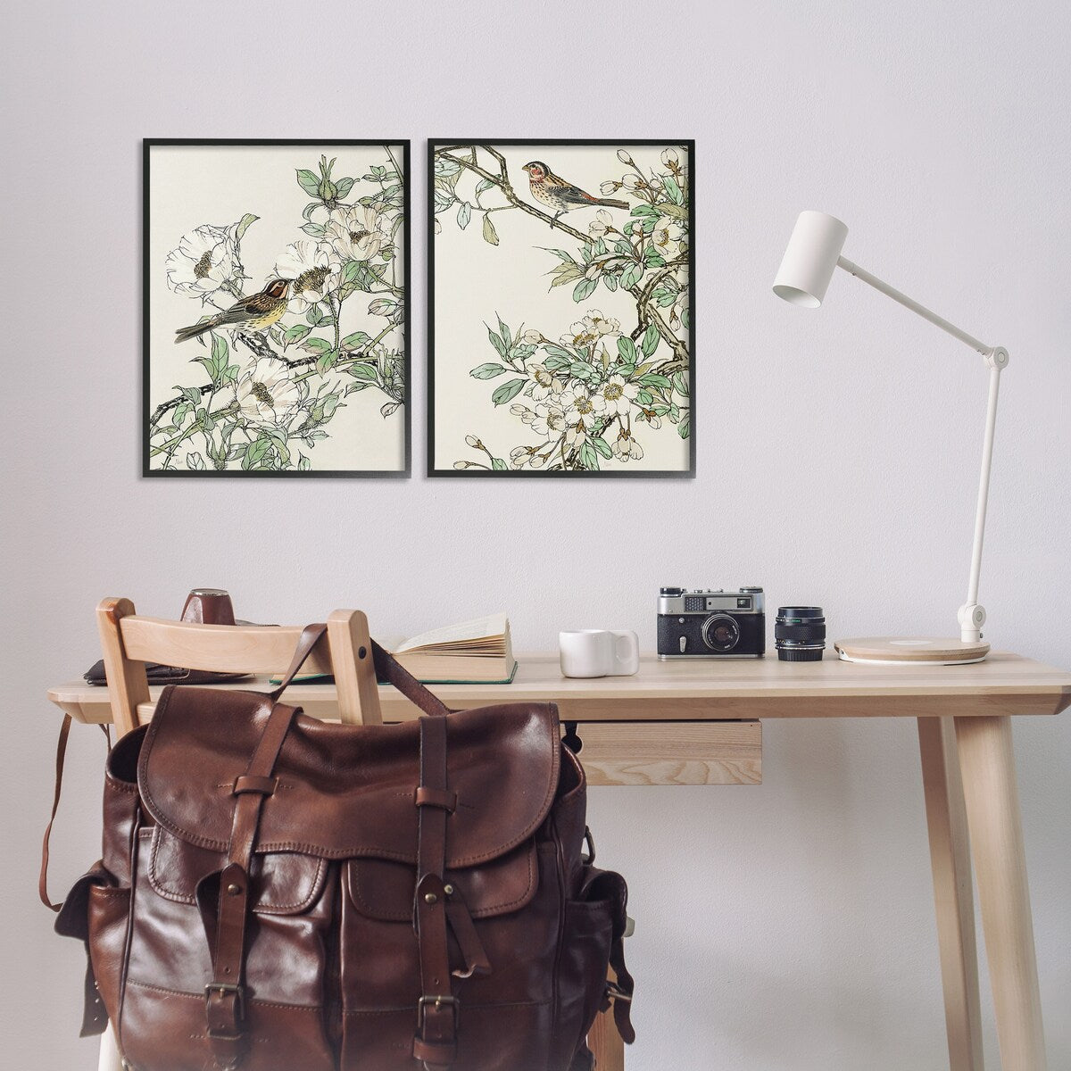 Stupell Classic Sparrow on Blossoms 2 Piece Framed Giclee Art Set Design by Nan