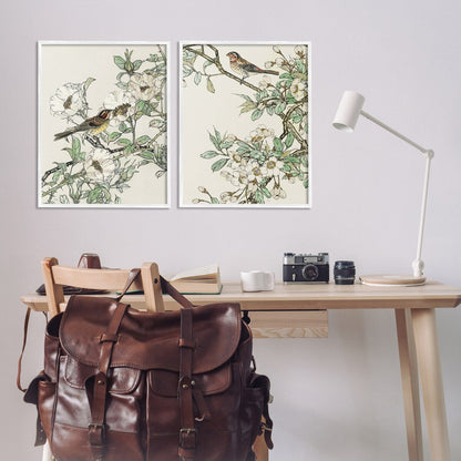Stupell Classic Sparrow on Blossoms 2 Piece Framed Giclee Art Set Design by Nan