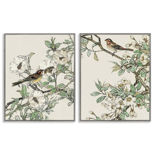 Stupell Classic Sparrow on Blossoms 2 Piece Framed Giclee Art Set Design by Nan
