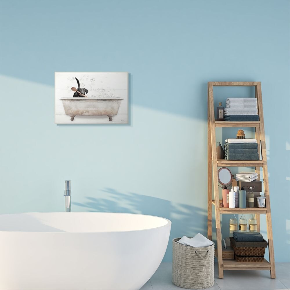 Stupell Happy Labrador in Rustic Bubble Bath Design Wood Wall Art - Multi-Color