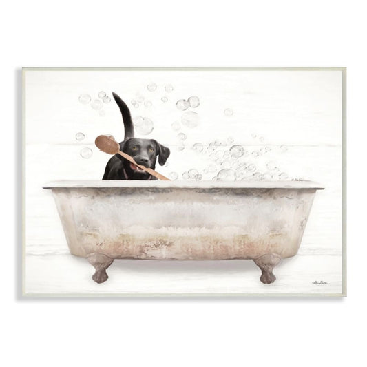 Stupell Happy Labrador in Rustic Bubble Bath Design Wood Wall Art - Multi-Color