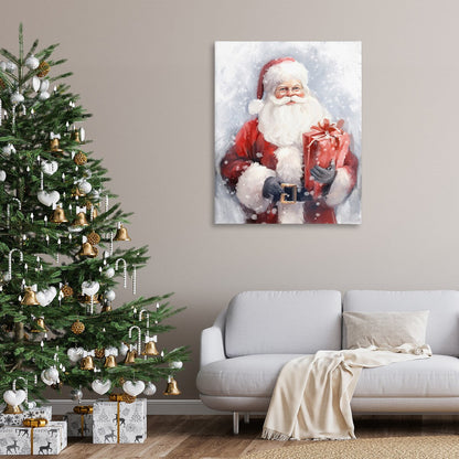 Stupell Santa with Red Gift Canvas Wall Art Design By Ramona Murdock