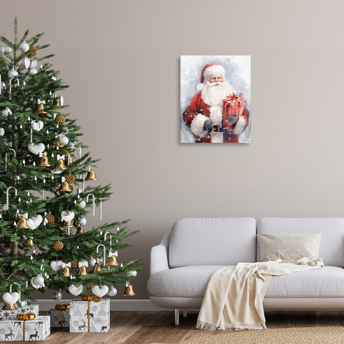 Stupell Santa with Red Gift Canvas Wall Art Design By Ramona Murdock
