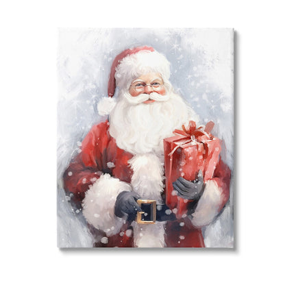 Stupell Santa with Red Gift Canvas Wall Art Design By Ramona Murdock