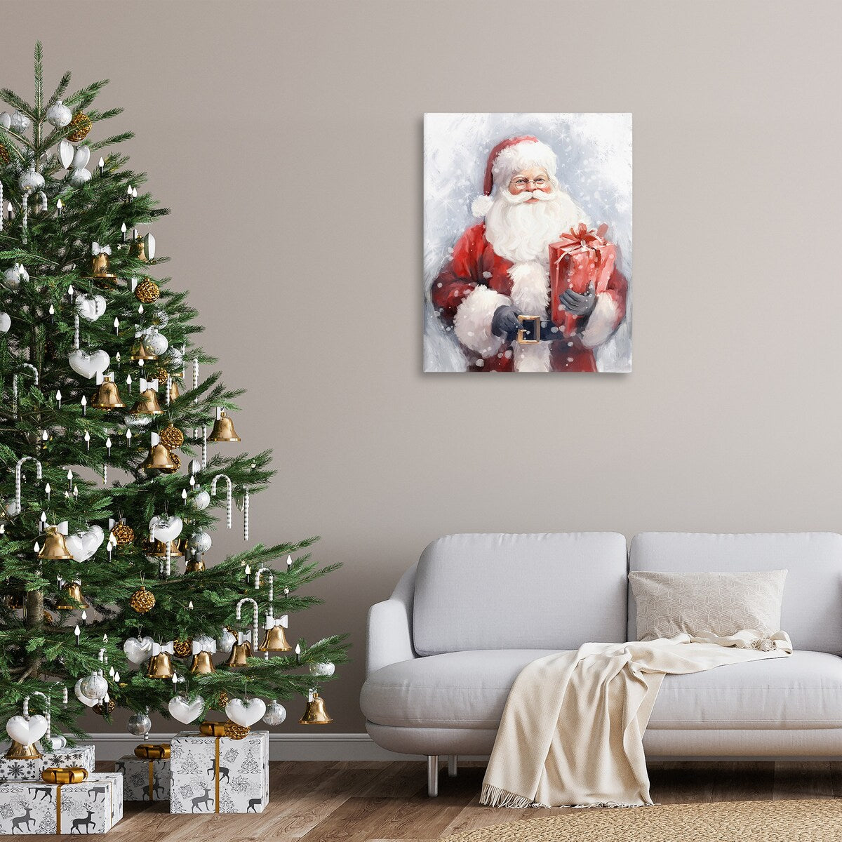 Stupell Santa with Red Gift Canvas Wall Art Design By Ramona Murdock