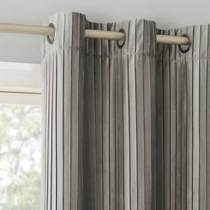 Sun Zero Cascade Pleated Velvet Blackout Grommet 1-Piece Curtain Panel, Single Panel