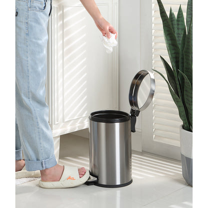 SunnyPoint 4.5 Liter / 1.2 Gallon Round Trash Can with Plastic Inner Bucket; Bathroom, Office and Bedroom Step On and Slow Close