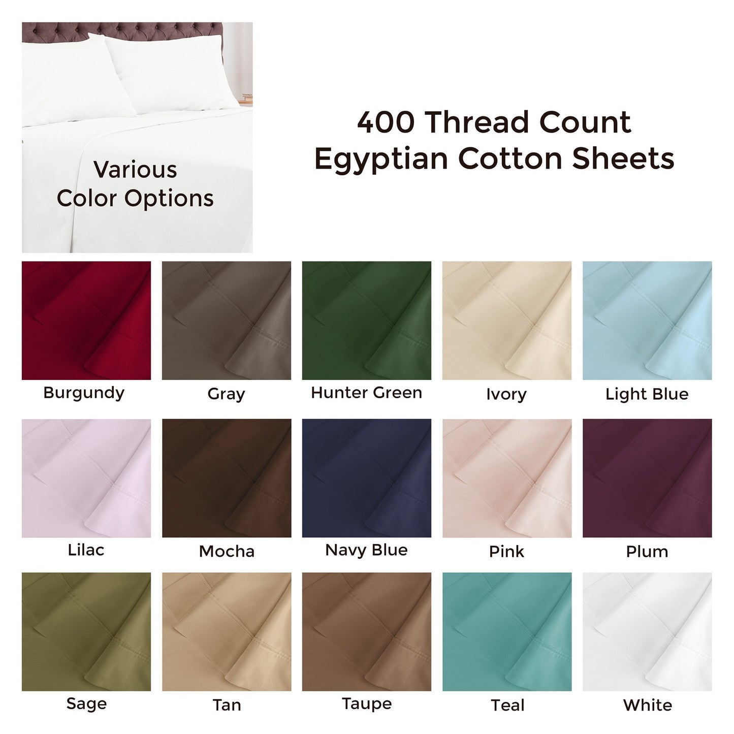 Egyptian Cotton 400 Thread Count Solid Bed Sheet Set by Superior