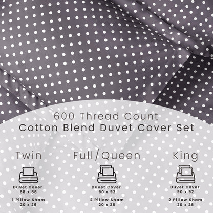 Superior Thread Count 600TC Polka Dot Cotton Blend Duvet Cover Set