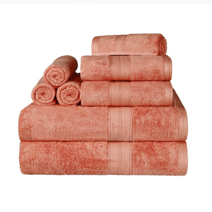 Superior 8 Piece Bath Towel Set, Rayon From Bamboo and Cotton