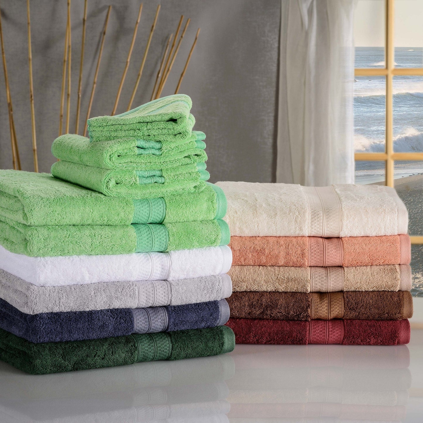 Superior 8 Piece Bath Towel Set, Rayon From Bamboo and Cotton