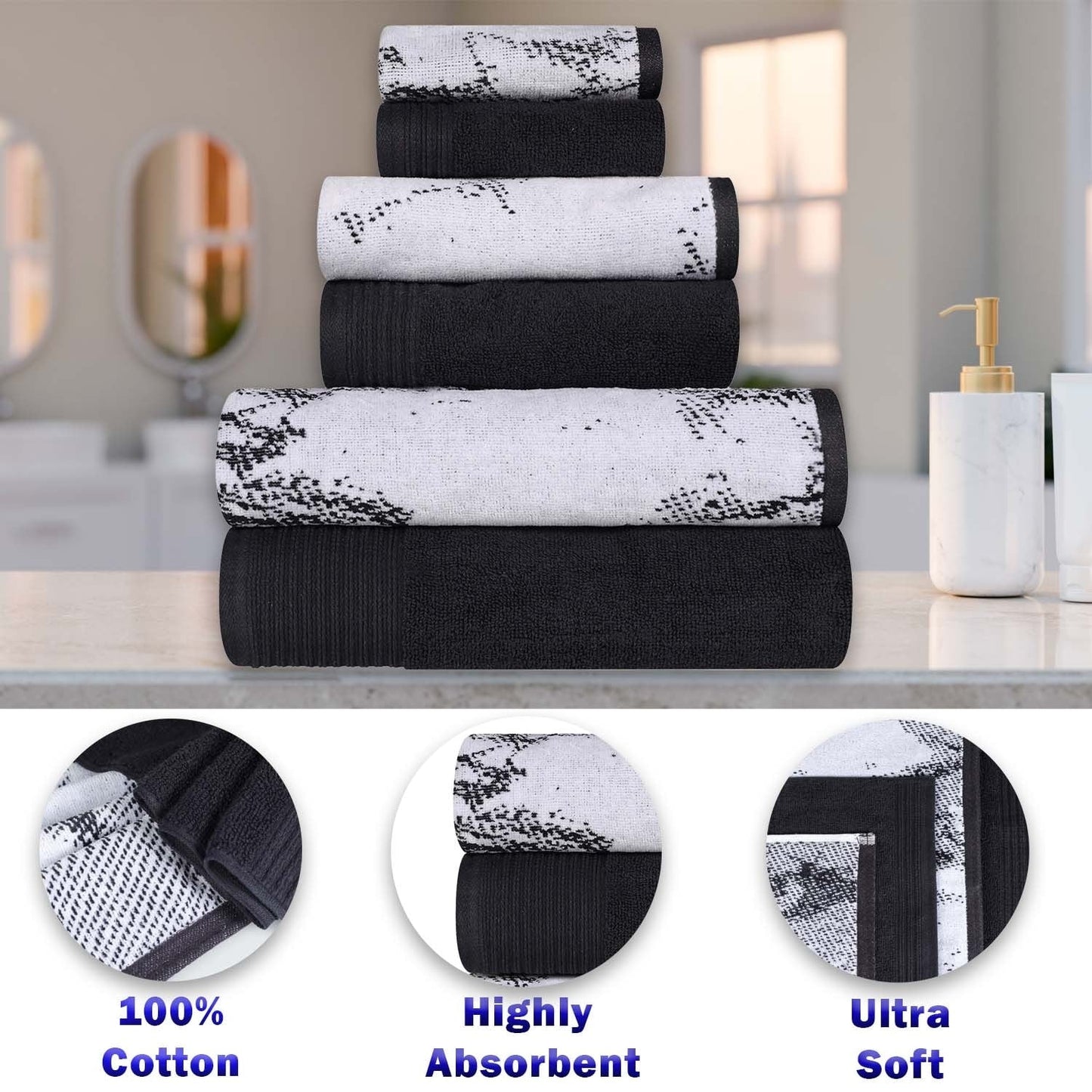 Superior Cotton Quick-Drying Solid and Marble 10 Piece Towel Set