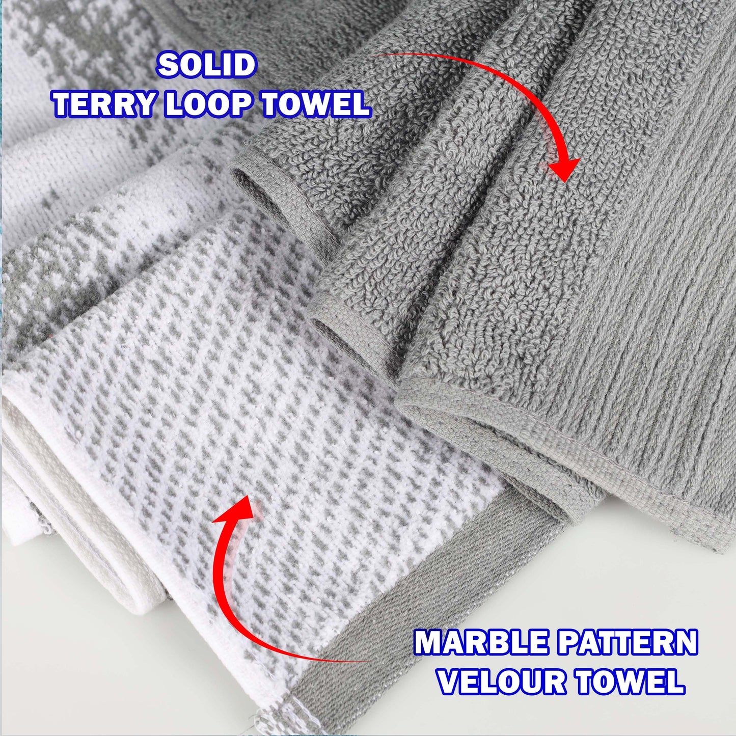 Superior Cotton Quick-Drying Solid and Marble 10 Piece Towel Set