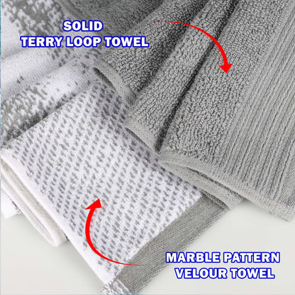 Superior Cotton Quick-Drying Solid and Marble 10 Piece Towel Set