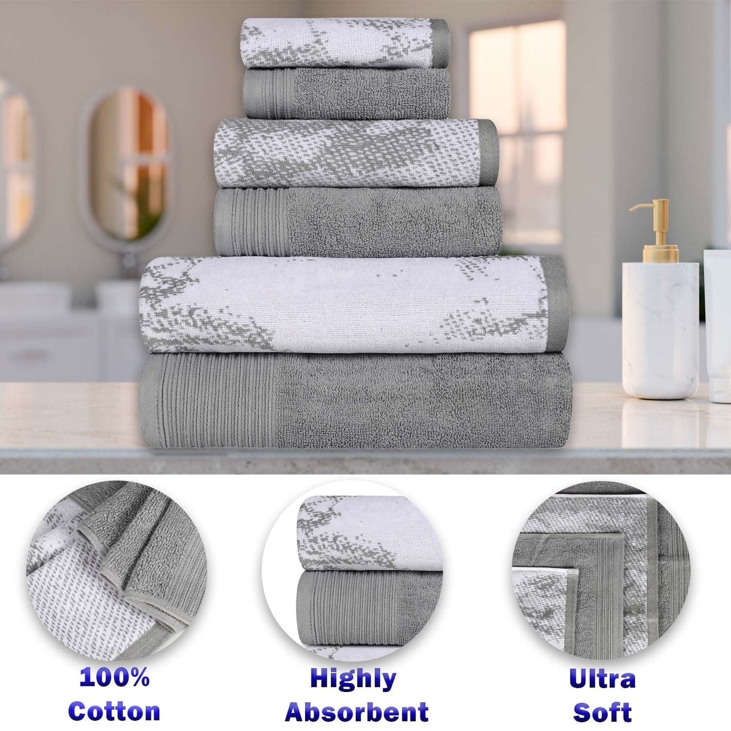 Superior Cotton Quick-Drying Solid and Marble 10 Piece Towel Set