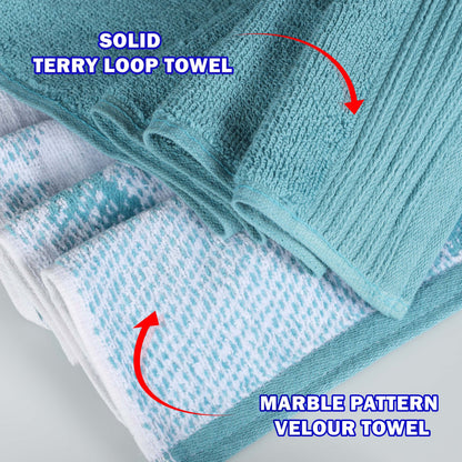 Superior Cotton Quick-Drying Solid and Marble 10 Piece Towel Set