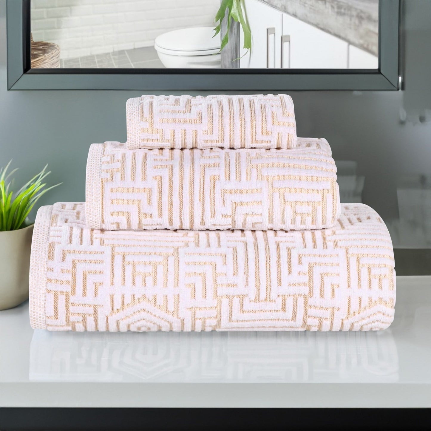 Superior Jasper Cotton Modern Jacquard Soft 3 Piece Bathroom Towel Set